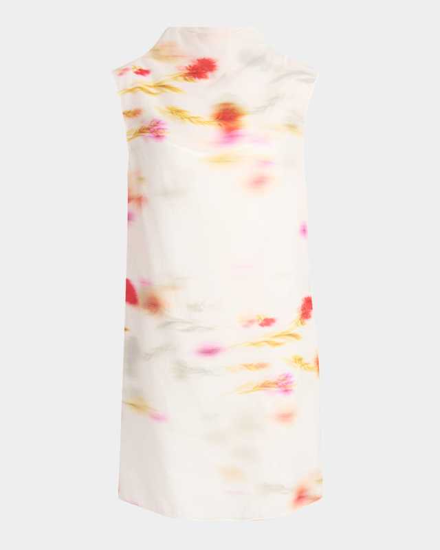 Blossom Flower Organdy Funnel-Neck Mini Dress